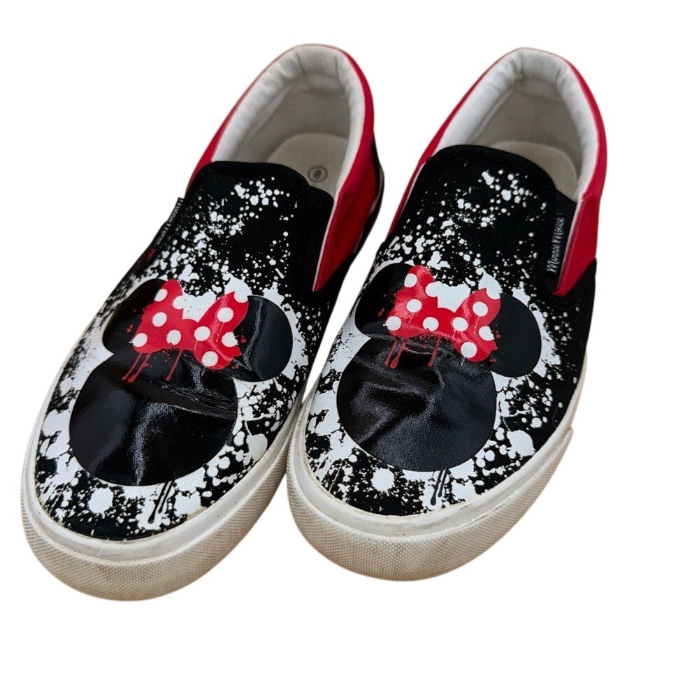 Disney Ground Up Minnie Mouse‎ Slip-On Shoes - Black and Red, Women's 8, GUC